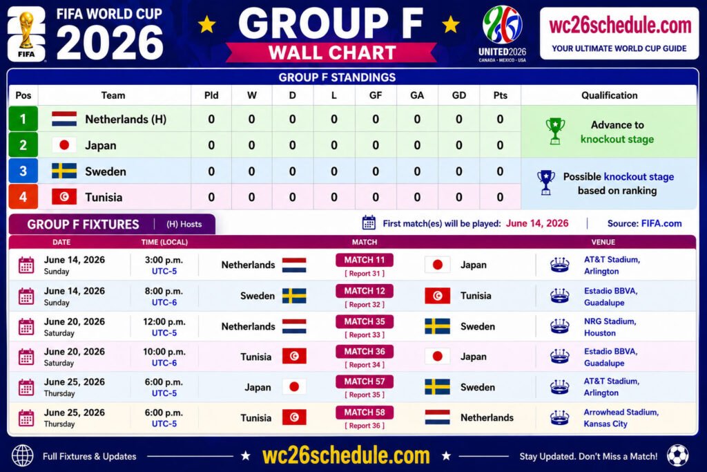 FIFA World Cup 2026 Group F wall chart